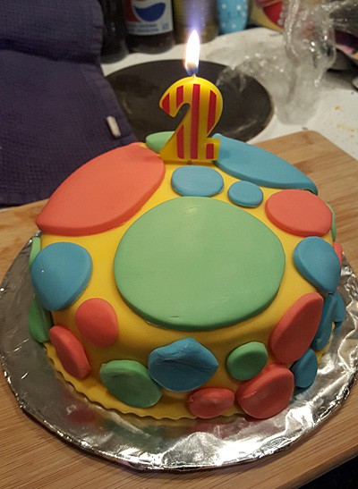 Mr Tumble's spotty birthday cake